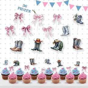 Boots Or Bows Cupcake Topper - 36 Pcs Of Boots And Bows Cupcake Toppers For Gender Reveal Party Decorations in Saudi Arabia