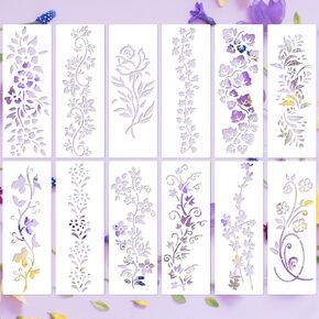 12 Pcs Leaves & Floral Stencils, 12x4.5in Flower Painting Stencils Reusable Tree Leaf Vine Drawing Templates for Painting on Wood Walls Fabric Crafts Home Decor Wall Art in Saudi Arabia