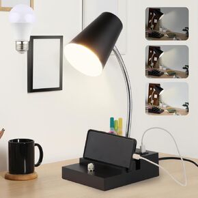 Study Desk Lamp with USB Charging and Type-C Night Light, Gooseneck LED Table Lamp Stepless Dimming Study Table Lamp with Pen Holder for College Dorm Bedroom and Office (White) in Saudi Arabia