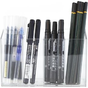 Acrylic Desk Organizer with Removable Dividers 4 Compartments, Clear Pen Holder Makeup Brush Holder in Saudi Arabia