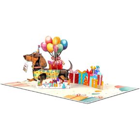 Balloon Dachshund Pop Up Happy Birthday Greeting Card, ideal love Gift for Adults and Kids with Blank Note & Envelope, Foldable Celebration for Daughter, Son, Mom, Dad, Friend, Children in Saudi Arabia