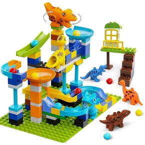 Marble Run Building Blocks for Kids Ages 3+ | 121-Piece Dinosaur STEM Toy with 6 Dinosaurs & 2 Baseplates | Durable Construction Set with Step-by-Step Guide in Saudi Arabia