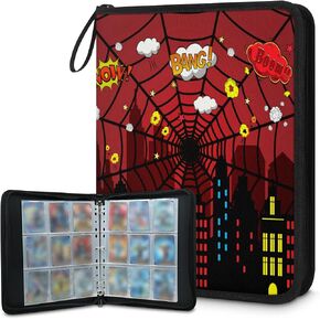 Card Holder Holder منظم - Silhouette City Double -Side يحمل 900 من بطاقات تداول/ألعاب على شبكة الإنترنت ، حالة تخزين مقاومة للمياه العنكبوت للجمع (Comic Hero) in Kuwait
