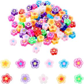 100 Pcs Flower Beads Colored Polymer Clay Flatback Beads Charms Cute Flower Charms for Craft Necklace Bracelets Earrings Key Chains Jewelry Making DIY Accessories in Saudi Arabia