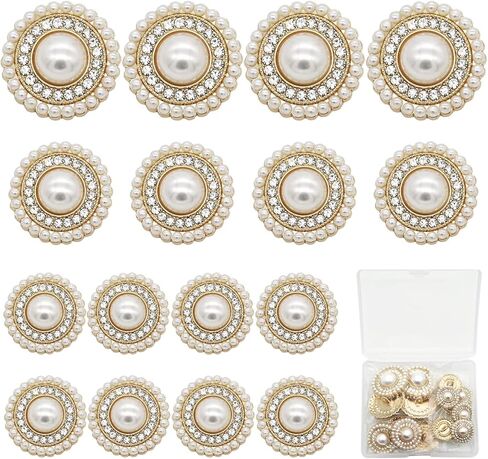 أزرار زخارف سبيكة 16pcs مع اللؤلؤ الاصطناعي وأحجار الراين المحددة • 1 "• 4/5" in Kuwait