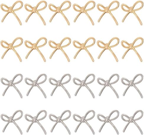Fingerinspire 24 pcs alloy bow على شكل قوس الأزرار البلاتينية/الذهب الفاتح 0.78 بوصة واحدة من أحادي القوس الأزرار زخرفة أزرار سحر bowknot لأزرار لغطاء الملابس قمصان سترة Sweater Diy صياغة in Saudi Arabia
