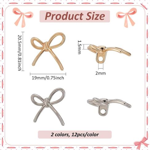 Fingerinspire 24 pcs alloy bow على شكل قوس الأزرار البلاتينية/الذهب الفاتح 0.78 بوصة واحدة من أحادي القوس الأزرار زخرفة أزرار سحر bowknot لأزرار لغطاء الملابس قمصان سترة Sweater Diy صياغة in Saudi Arabia