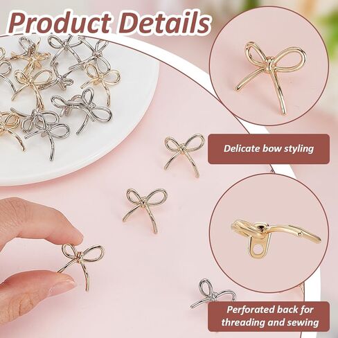 Fingerinspire 24 pcs alloy bow على شكل قوس الأزرار البلاتينية/الذهب الفاتح 0.78 بوصة واحدة من أحادي القوس الأزرار زخرفة أزرار سحر bowknot لأزرار لغطاء الملابس قمصان سترة Sweater Diy صياغة in Saudi Arabia