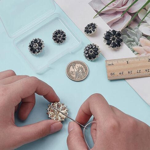 FINGERINSPIRE 6 PCS Black Rhinestone Buttons with Hole 3 Sizes Reusable Light Gold Alloy Glass Crystal Buttons for Sewing Flower Shape Black Rhinestone Embellishment for DIY Clothes Decoration in Saudi Arabia