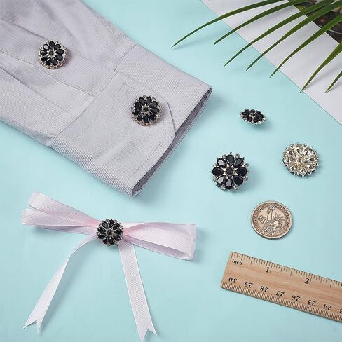 FINGERINSPIRE 6 PCS Black Rhinestone Buttons with Hole 3 Sizes Reusable Light Gold Alloy Glass Crystal Buttons for Sewing Flower Shape Black Rhinestone Embellishment for DIY Clothes Decoration in Saudi Arabia