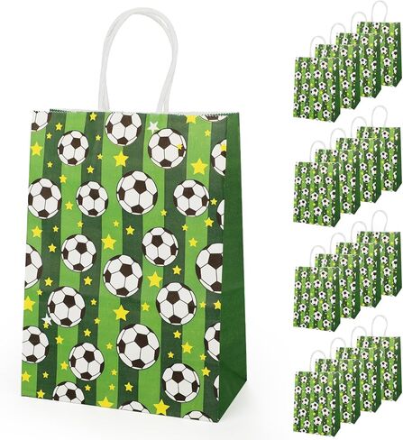 Pinsit 16PCS Soccer Favor Paper Bags, Soccer Goodie Bags, Soccer Bag for Snacks with Handles Treat Candy Bag for Kids Adults Party Supplies(White-03) in Kuwait