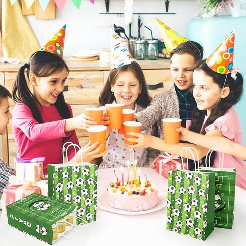 Pinsit 16PCS Soccer Favor Paper Bags, Soccer Goodie Bags, Soccer Bag for Snacks with Handles Treat Candy Bag for Kids Adults Party Supplies(White-03) in Kuwait