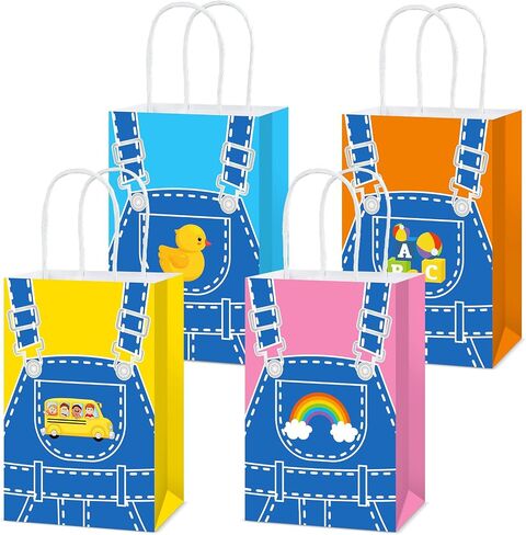 Justforjoyful 12pcs حقائب هدايا معلم English Teacher Party Decorities Decorities Cartoon Sequalies Fans Fans Treats Rainbow ABC Bus Paper حقائب جيدة مع مقابض للأطفال ديكور عيد ميلاد الأطفال in Saudi Arabia