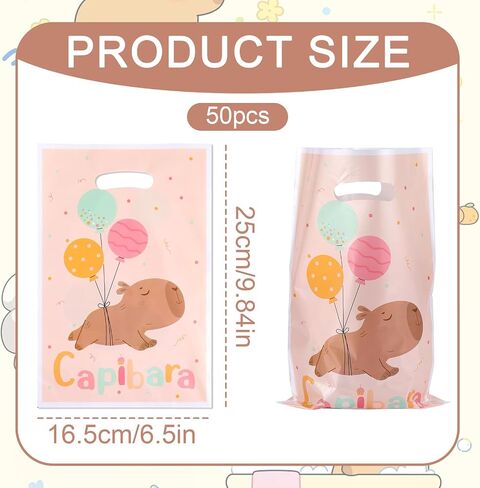 50pcs أكياس الهدايا Capybara ، على الوجهين على الوجهين Capybara نمط الحفلة تفضل الحقائب مع مقابض للوجبات الخفيفة هدايا صغيرة للحيوانات in Saudi Arabia