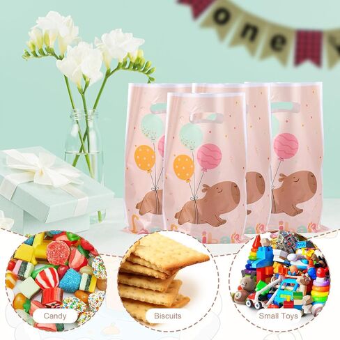 50pcs أكياس الهدايا Capybara ، على الوجهين على الوجهين Capybara نمط الحفلة تفضل الحقائب مع مقابض للوجبات الخفيفة هدايا صغيرة للحيوانات in Saudi Arabia