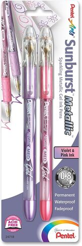 Pentel Arts Sunburst Metallic Gel Pen, Medium Line, Permanent, Violet & Pink Ink 2 Pack Carded (K908MBP2VP) in Saudi Arabia