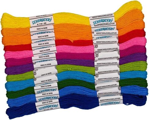 Craft County 12 Pack of Embroidery Lwors - 3 خيارات - مشرق ، متنوع ، وقوس قزح - 12 لونًا لكل عبوة - خيوط غرزة متقاطعة - أساور ، قلادات ، خللال in Saudi Arabia