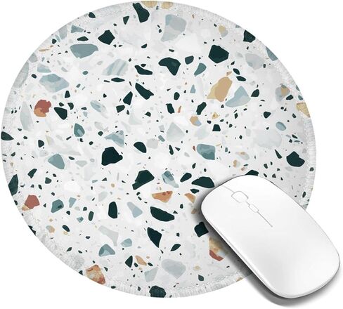 8in جولة الماوس وسادة بيضاء terrazzo متينة الحافة غير القابلة للانزلاق القاعدة قاعدة ألعاب mousepad in Kuwait