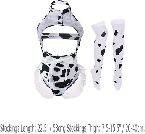 Sexy Cow Dalmatian Furry Milk Leopard Kawaii Outfit Anime Lolita Mini Bikini Bra Lingerie Set for Women Teddy Japanese Halter Bodysuit Underwear One Piece Mesh Babydoll Nightwear 7pcs-Thong in Saudi Arabia