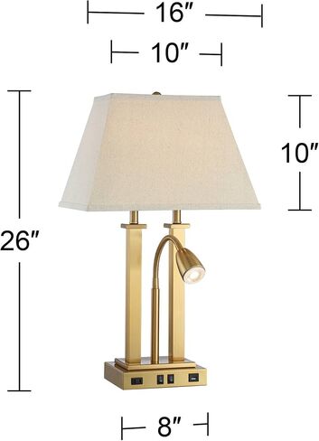 Possini Euro Design Deacon Modern Desk Table Lamp with USB and AC Power Outlet in Base LED Gooseneck 26" High Antique Brass Oatmeal Linen Drum Shade for Living Room Bedroom Bedside Nightstand in Saudi Arabia