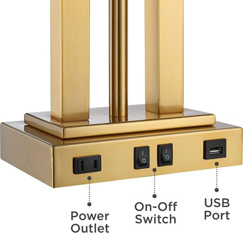 Possini Euro Design Deacon Modern Desk Table Lamp with USB and AC Power Outlet in Base LED Gooseneck 26" High Antique Brass Oatmeal Linen Drum Shade for Living Room Bedroom Bedside Nightstand in Saudi Arabia