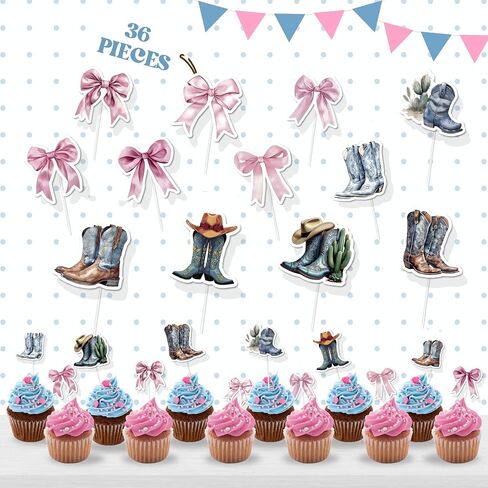 Boots Or Bows Cupcake Topper - 36 Pcs Of Boots And Bows Cupcake Toppers For Gender Reveal Party Decorations in Saudi Arabia