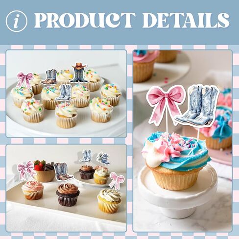 Boots Or Bows Cupcake Topper - 36 Pcs Of Boots And Bows Cupcake Toppers For Gender Reveal Party Decorations in Saudi Arabia
