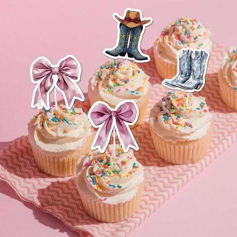 Boots Or Bows Cupcake Topper - 36 Pcs Of Boots And Bows Cupcake Toppers For Gender Reveal Party Decorations in Saudi Arabia