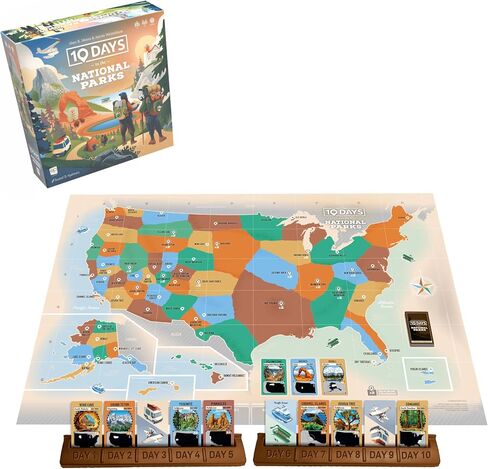 10 أيام في لعبة National Parks Board - المشي لمسافات طويلة أو القارب أو الطيران أو القيادة إلى المعالم الأمريكية ذات المناظر الخلابة. لعبة صياغة البطاقات وإدارة اليدين سهلة التعلم ، تتراوح أعمارهم بين 8+ ، 2-4 لاعبين ، من قبل ألعاب OP in Saudi Arabia