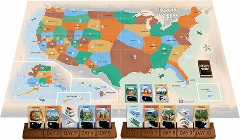 10 أيام في لعبة National Parks Board - المشي لمسافات طويلة أو القارب أو الطيران أو القيادة إلى المعالم الأمريكية ذات المناظر الخلابة. لعبة صياغة البطاقات وإدارة اليدين سهلة التعلم ، تتراوح أعمارهم بين 8+ ، 2-4 لاعبين ، من قبل ألعاب OP in Saudi Arabia