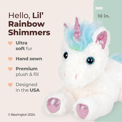 Bearington Collection Unicorn Stuffed Animal Plush - 10-Inch Rainbow Shimmers White - Soft Fluffy Magical Unicorn Stuffy - Gift for Kids in Kuwait