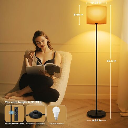 مصباح أرضي مع ضوء أحمر - ضوء ليلي أحمر 670 نيوتن متر للنوم ، مصباح قائم على LED 3CCT مع ضوء أرضي حديث وقابل للخلاف مع توقيت وذاكرة ، قاعدة حديدية قوية ، ظلال الكتان ، لغرفة النوم in Kuwait