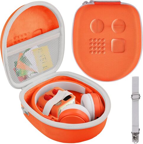 co2CREA Hard Carrying Case for YOTO Mini + Wired Headphones Bundle, Compatible with YOTO Wired Headphones All-in-1 Travel Device, Storage Bag for Cards & Accessories (Orange Case + White Zipper) in Saudi Arabia