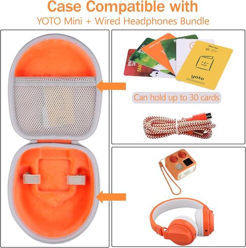 co2CREA Hard Carrying Case for YOTO Mini + Wired Headphones Bundle, Compatible with YOTO Wired Headphones All-in-1 Travel Device, Storage Bag for Cards & Accessories (Orange Case + White Zipper) in Saudi Arabia