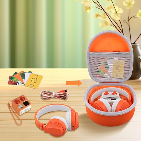 co2CREA Hard Carrying Case for YOTO Mini + Wired Headphones Bundle, Compatible with YOTO Wired Headphones All-in-1 Travel Device, Storage Bag for Cards & Accessories (Orange Case + White Zipper) in Saudi Arabia