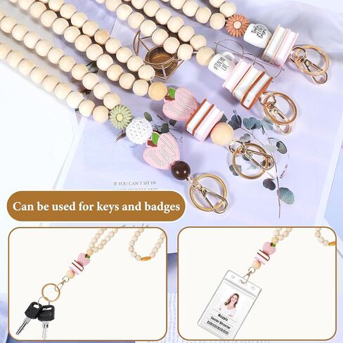 Retractable Lanyards for Id Badges, 2024 Teacher Lanyard with ID Holder, Wooden Beaded Lanyard for Keychain, Boho Breakaway Lanyard Personalized Gift for Women in Saudi Arabia
