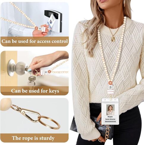 Retractable Lanyards for Id Badges, 2024 Teacher Lanyard with ID Holder, Wooden Beaded Lanyard for Keychain, Boho Breakaway Lanyard Personalized Gift for Women in Saudi Arabia