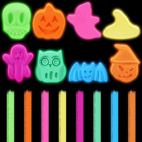 Yexiya 24 PCS Glow in the Dark Halloween Chalk Set Ghosts Pumpkins Witches Cap Bats Skull Sidewalk Chalk Outdoor for Higds Birthday Hight in Saudi Arabia