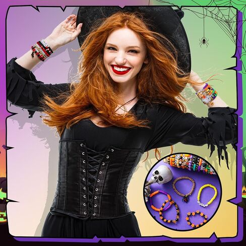 96 Pcs Halloween Bracelets Set Happy Halloween Friendship Bracelets Bulk Bats Ghosts Witches Colorful Beaded Adjustable Flat Jewelry for Women Man Party Favors Gift in Saudi Arabia