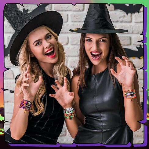 96 Pcs Halloween Bracelets Set Happy Halloween Friendship Bracelets Bulk Bats Ghosts Witches Colorful Beaded Adjustable Flat Jewelry for Women Man Party Favors Gift in Saudi Arabia
