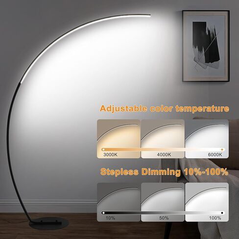 67in Dimmable LED Arc Floor lamp with 3 Color Temperatures, Modern Floor Lamps for Living Room, Standing Tall Lamp with Remote Control Reading Ambient Lighting for Bedroom Office Living Room in Saudi Arabia
