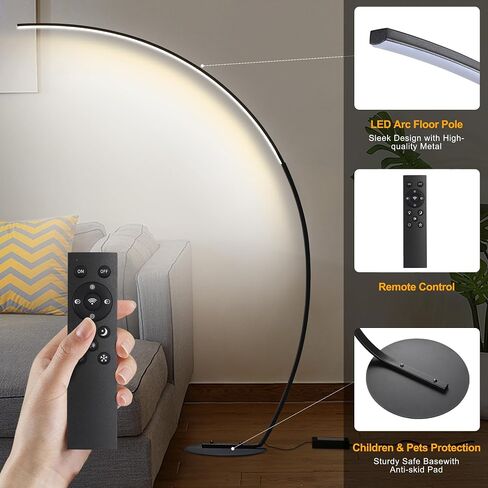 67in Dimmable LED Arc Floor lamp with 3 Color Temperatures, Modern Floor Lamps for Living Room, Standing Tall Lamp with Remote Control Reading Ambient Lighting for Bedroom Office Living Room in Saudi Arabia