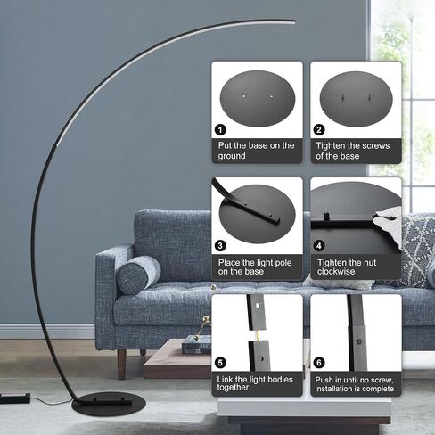 67in Dimmable LED Arc Floor lamp with 3 Color Temperatures, Modern Floor Lamps for Living Room, Standing Tall Lamp with Remote Control Reading Ambient Lighting for Bedroom Office Living Room in Saudi Arabia