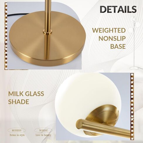 BOKT Mid Century Gold Floor Lamp Modern 3-Light Standing Lamp with Smokey Gary Glass Globe Shade Bright Floor Lamps Office Standing Pole Light for Living Room Bedroom Home Decor… in Saudi Arabia