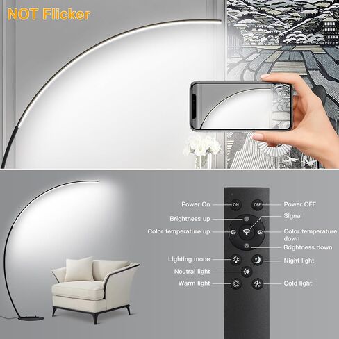 67in Dimmable LED Arc Floor lamp with 3 Color Temperatures, Modern Floor Lamps for Living Room, Standing Tall Lamp with Remote Control Reading Ambient Lighting for Bedroom Office Living Room in Saudi Arabia