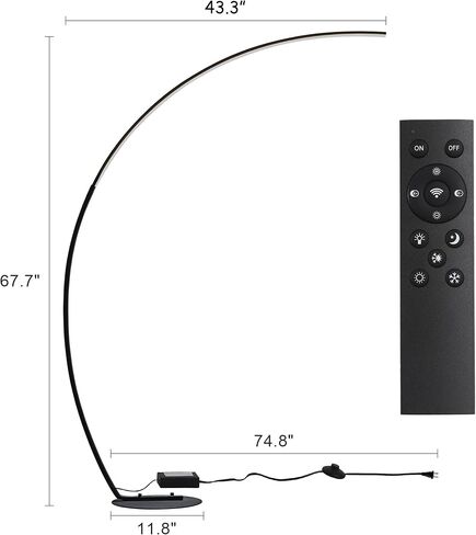 67in Dimmable LED Arc Floor lamp with 3 Color Temperatures, Modern Floor Lamps for Living Room, Standing Tall Lamp with Remote Control Reading Ambient Lighting for Bedroom Office Living Room in Saudi Arabia