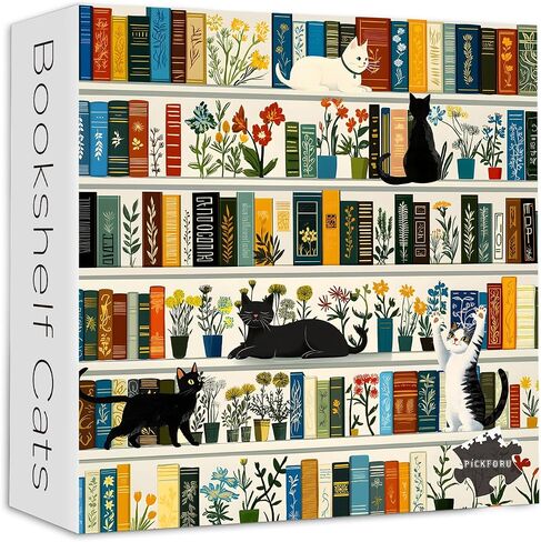 كتاب رف الكتب الرجعية Book Jigsaw Buzzles 1000 قطعة ، بيكفورو خمر قطة ألغاز زهرة للبالغين البالغين ، وموضوع هريرة لطيف مضحك مثل ديكور الجدار in Saudi Arabia