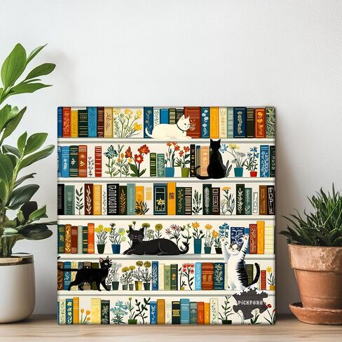 كتاب رف الكتب الرجعية Book Jigsaw Buzzles 1000 قطعة ، بيكفورو خمر قطة ألغاز زهرة للبالغين البالغين ، وموضوع هريرة لطيف مضحك مثل ديكور الجدار in Saudi Arabia