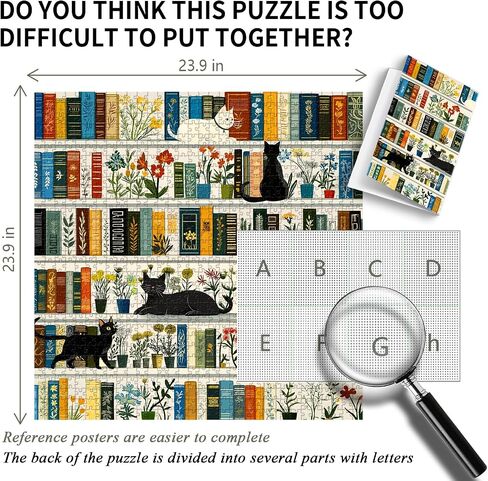 كتاب رف الكتب الرجعية Book Jigsaw Buzzles 1000 قطعة ، بيكفورو خمر قطة ألغاز زهرة للبالغين البالغين ، وموضوع هريرة لطيف مضحك مثل ديكور الجدار in Saudi Arabia