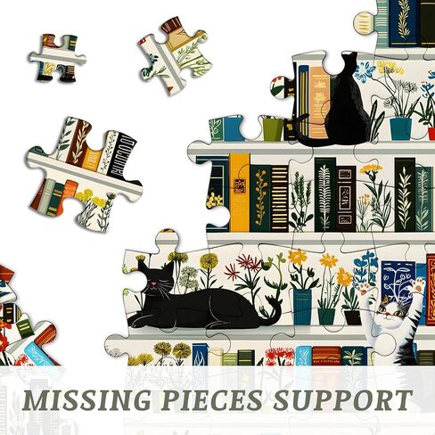 كتاب رف الكتب الرجعية Book Jigsaw Buzzles 1000 قطعة ، بيكفورو خمر قطة ألغاز زهرة للبالغين البالغين ، وموضوع هريرة لطيف مضحك مثل ديكور الجدار in Saudi Arabia
